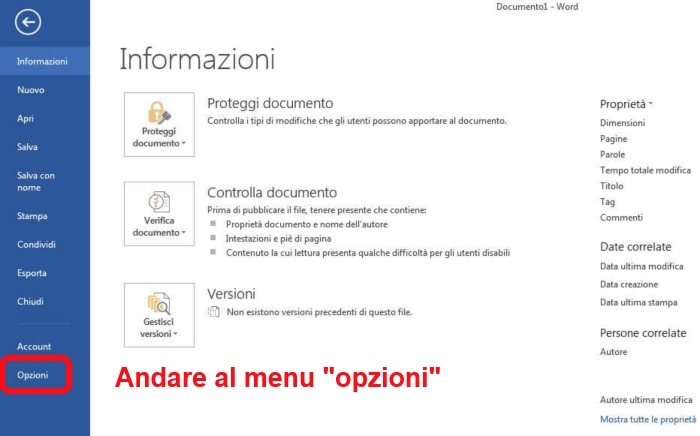 Andare al Menu Opzioni