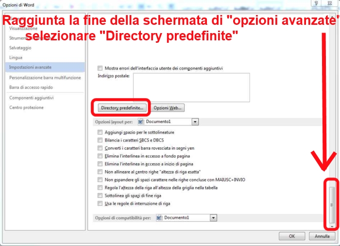 selezionare directory predefinite