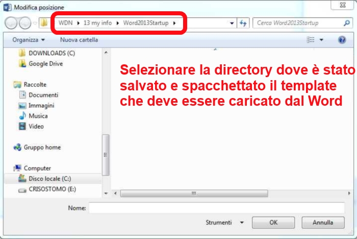 selezionare cartella dove c'è il template